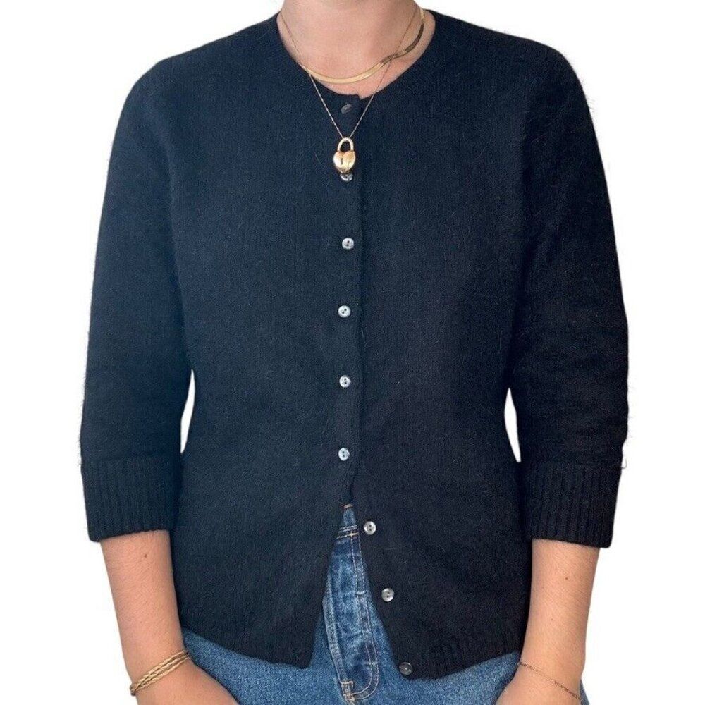 Vintage 90s Apostrophe Black Angora Blend Soft Fuzzy Fluffy Cardigan Sz L